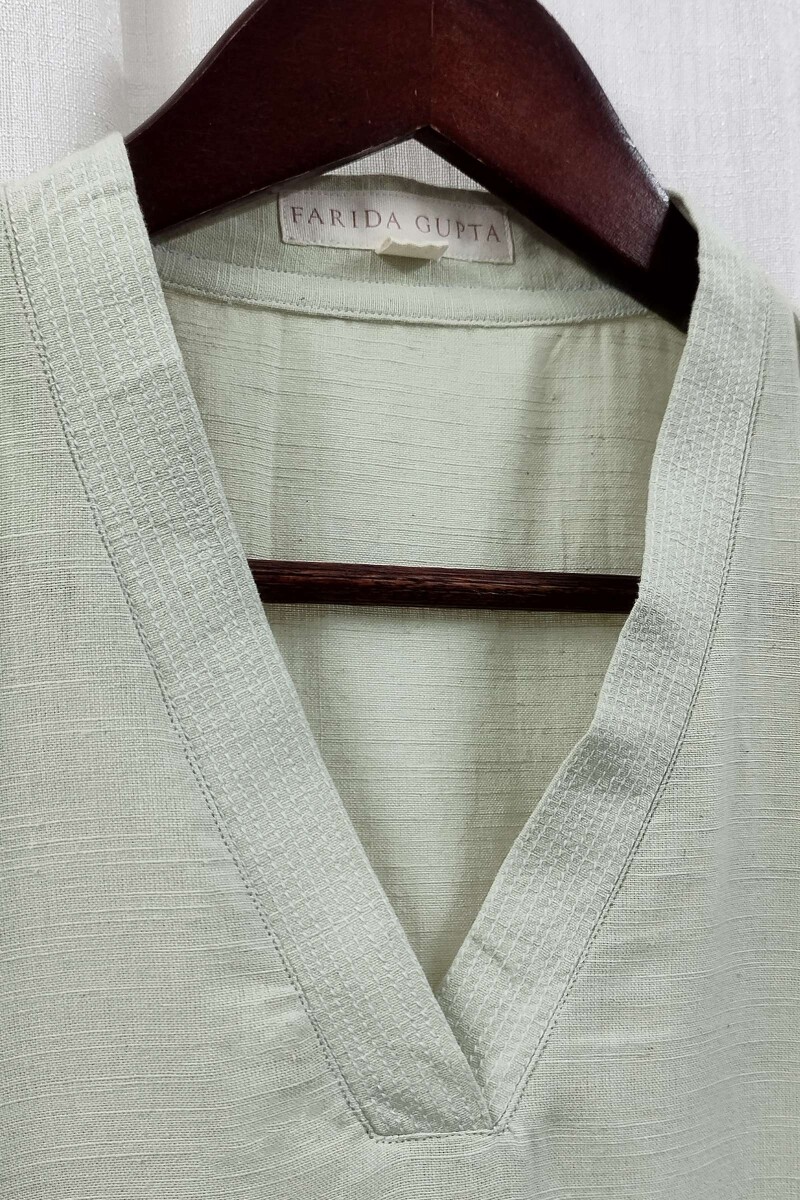 Light Beige Handcrafted Straight Handloom Cotton Kurta