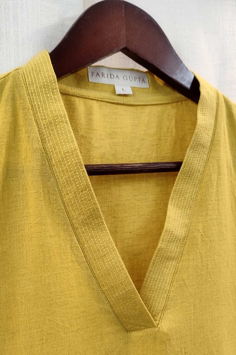 Yellow Handcrafted Straight Handloom Cotton Kurta