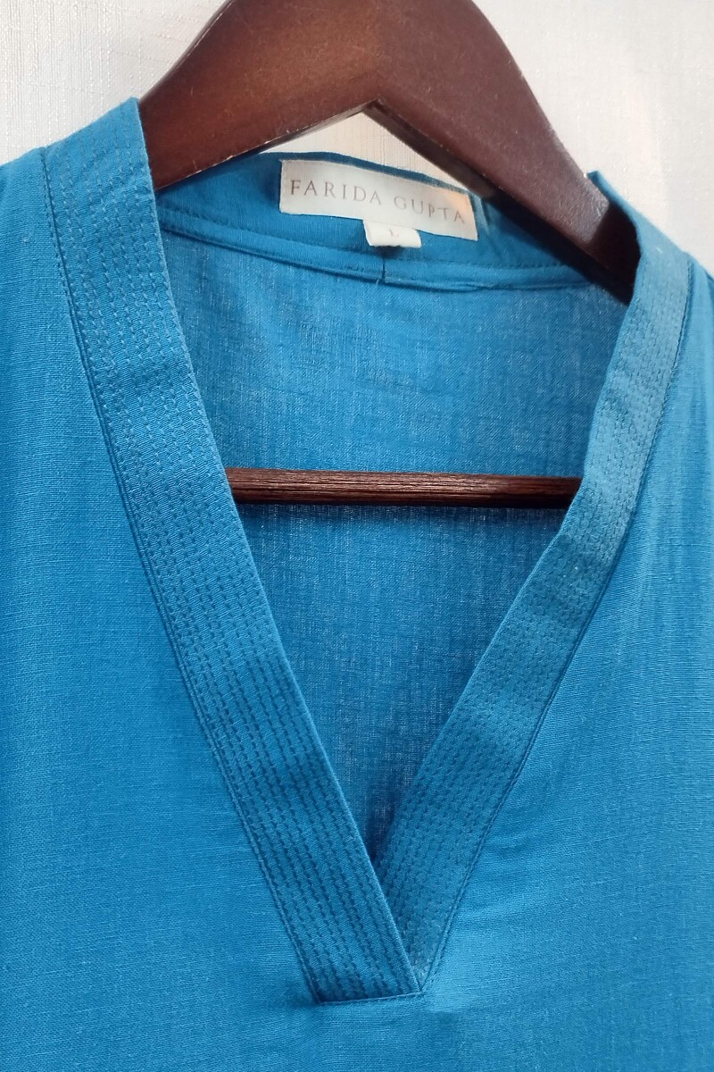 Blue Handcrafted Straight Handloom Cotton Kurta