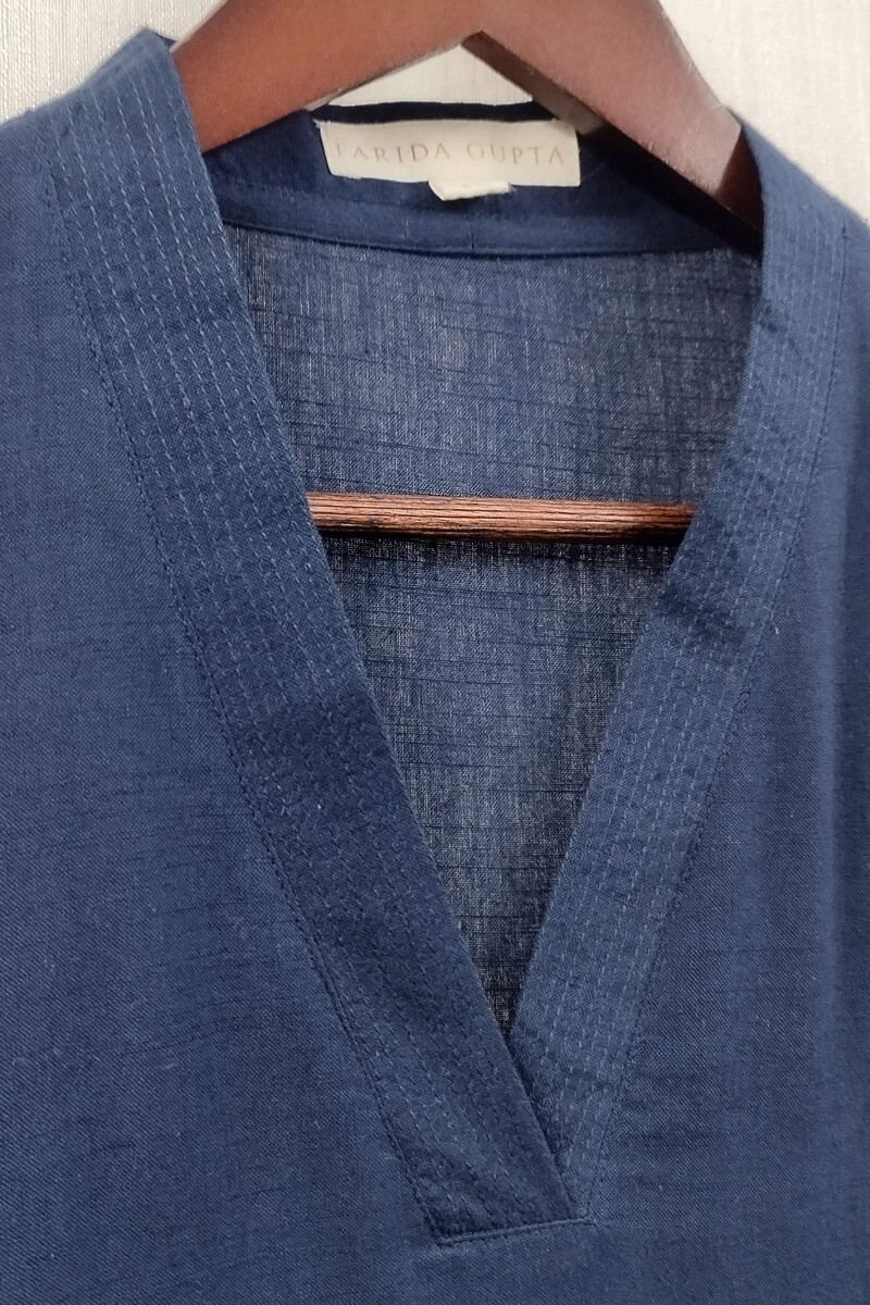 Navy Blue Handcrafted Straight Handloom Cotton Kurta