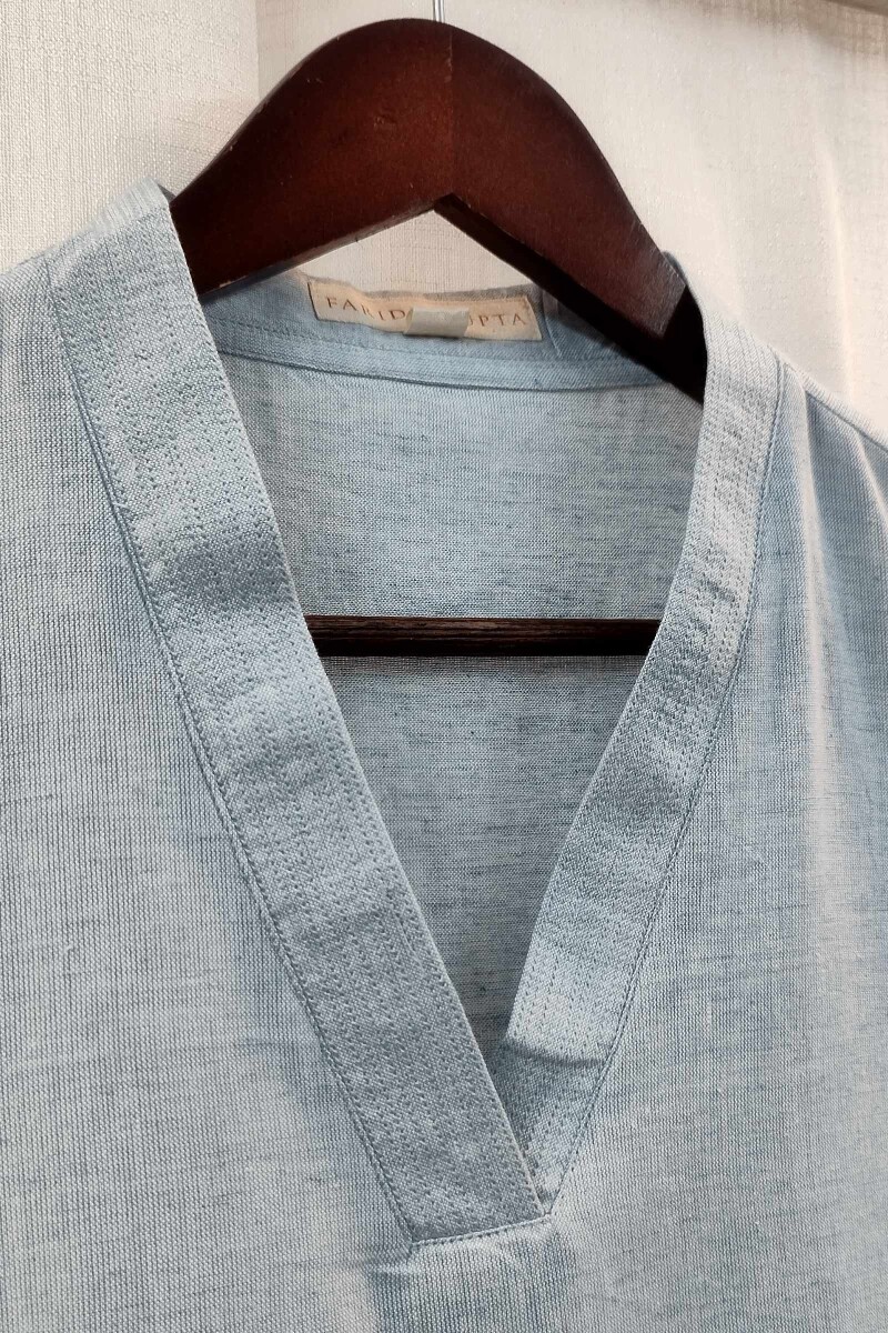 Sky Blue Handcrafted Straight Handloom Cotton Kurta