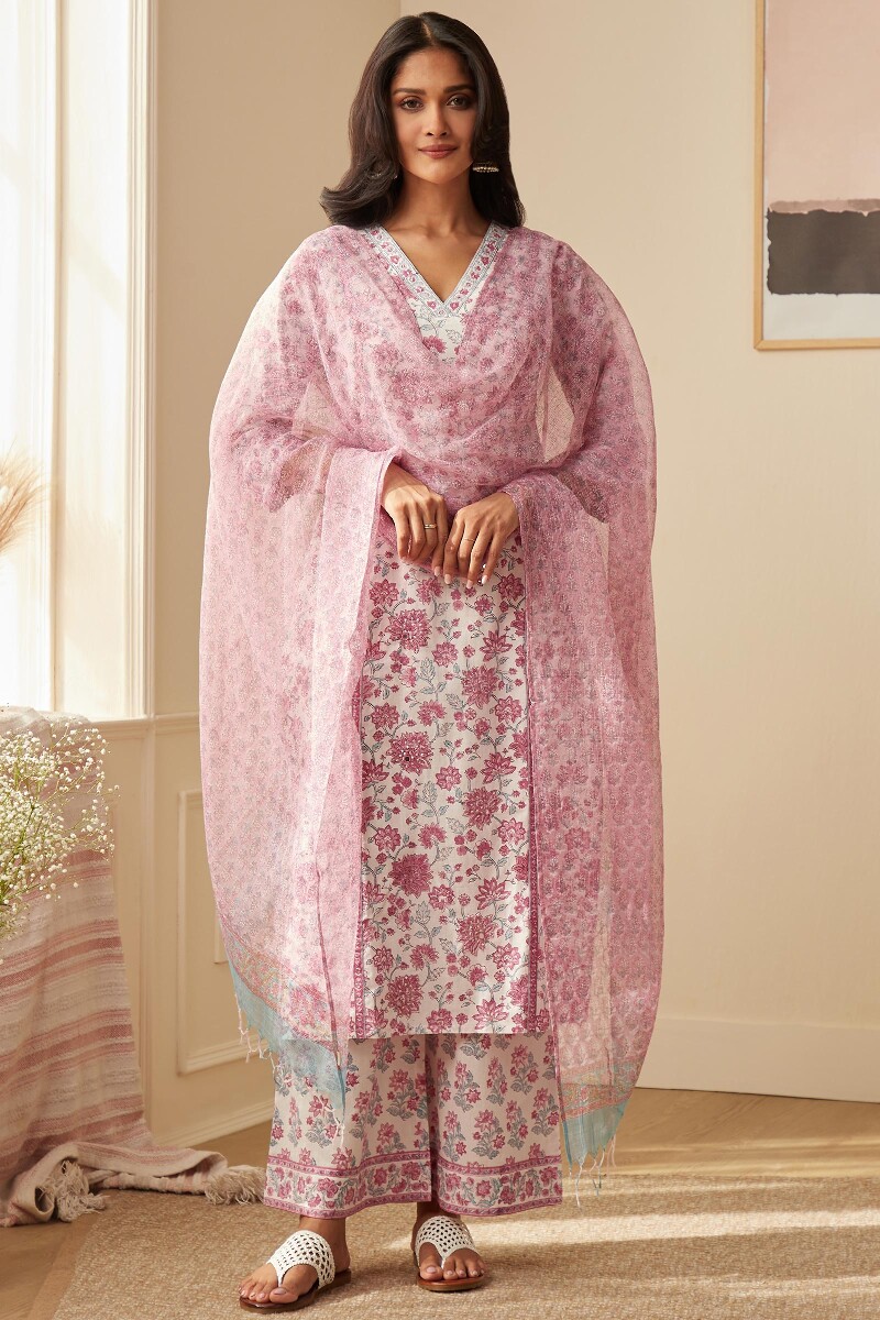 Pink Hand Block-Printed Kota Dupatta