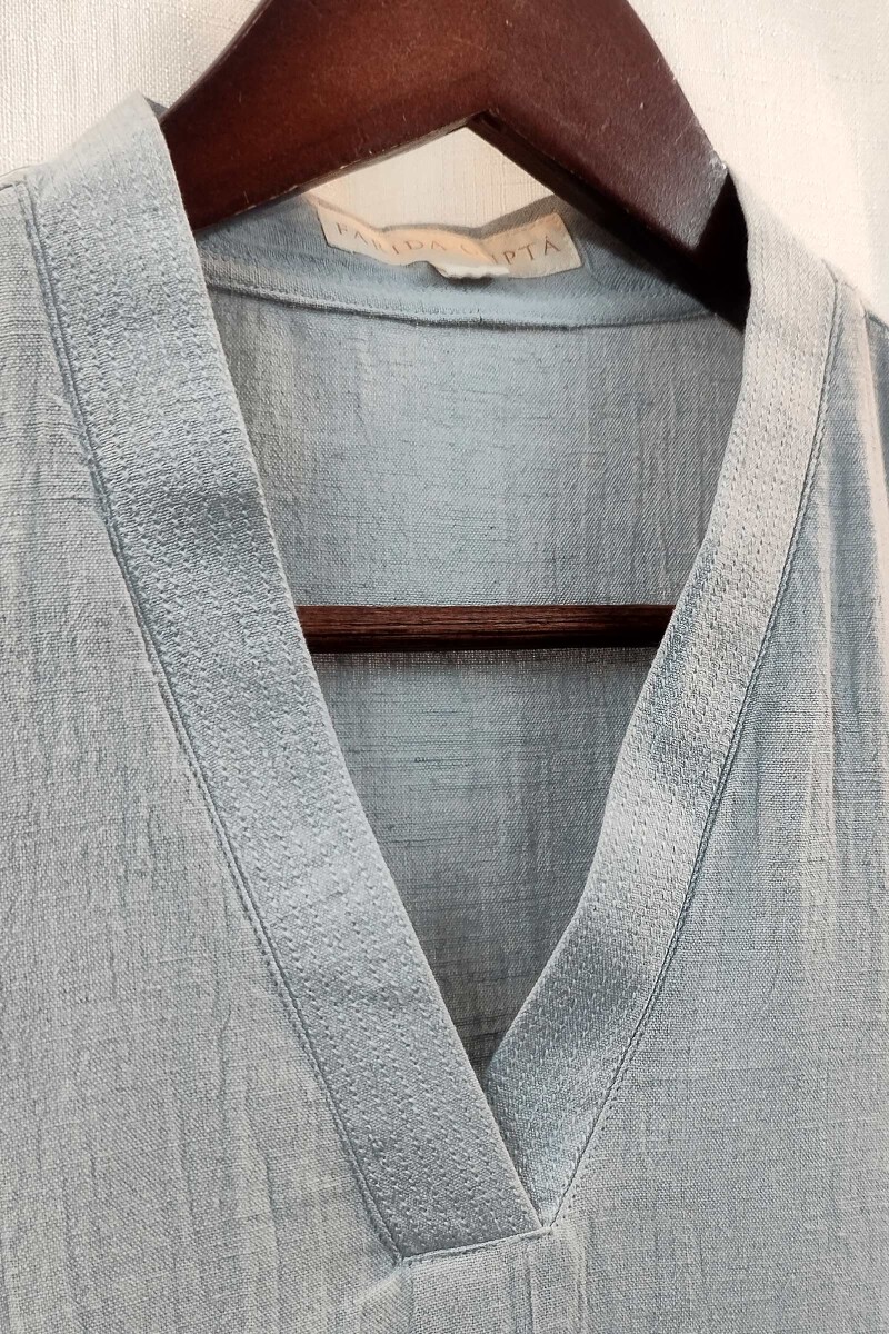 Light Teal Handcrafted Straight Handloom Cotton Kurta