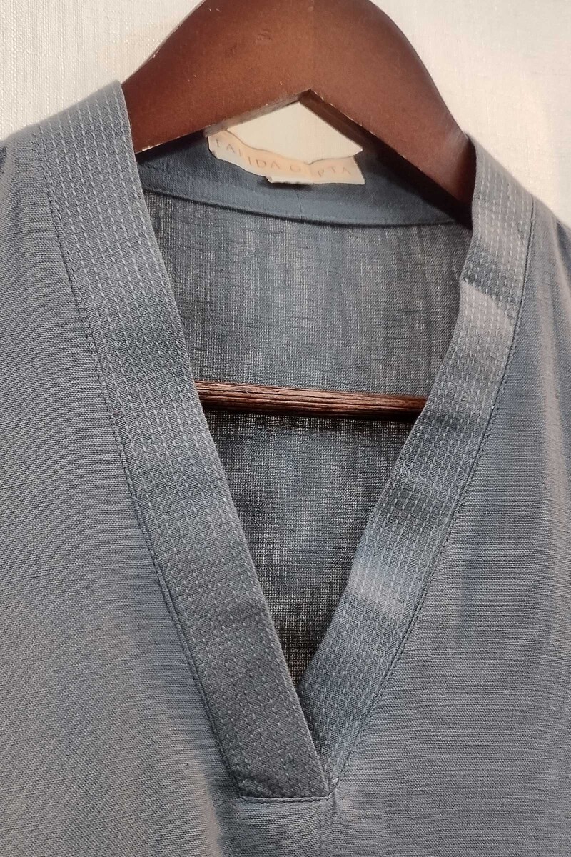 Dark Grey Handcrafted Straight Handloom Cotton Kurta