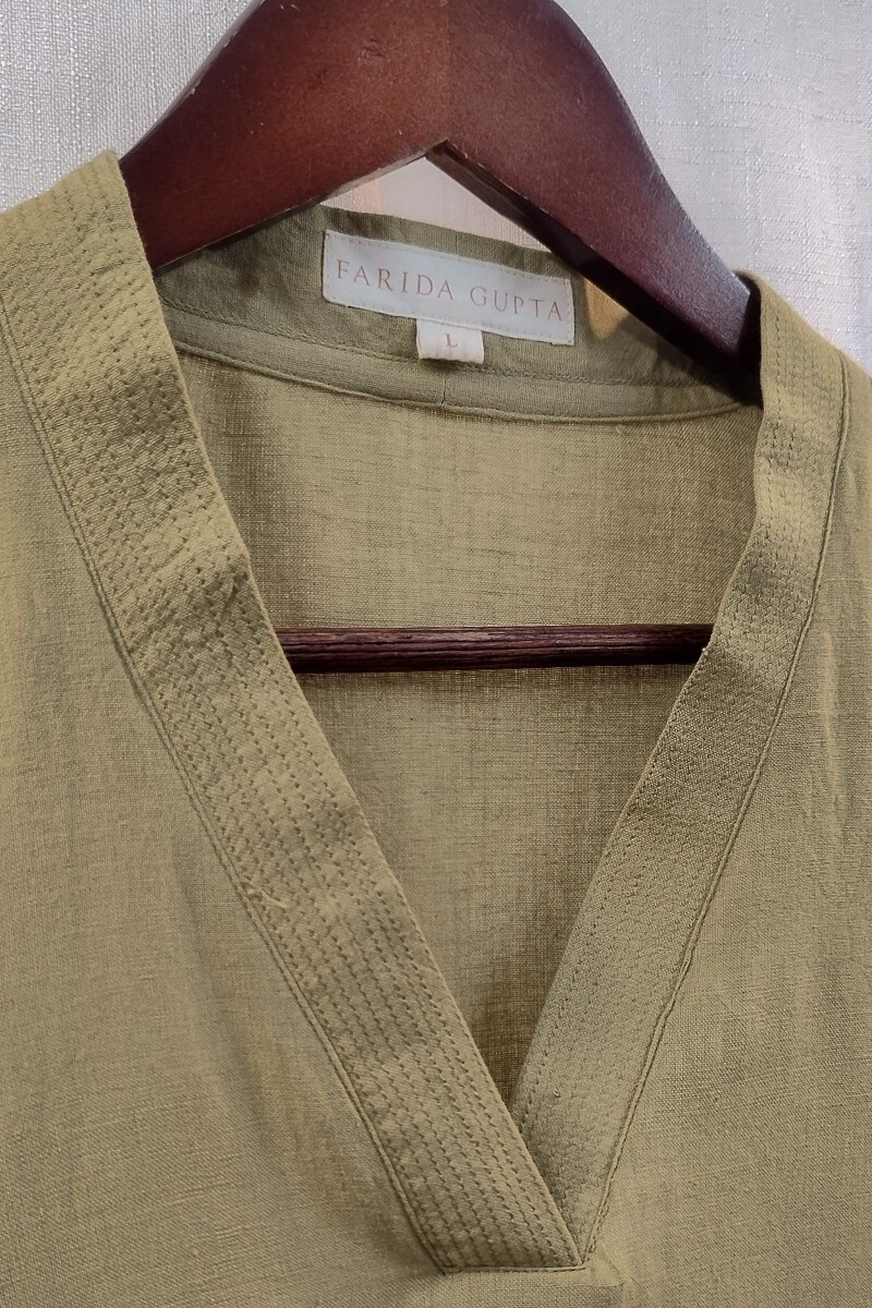Khaki Handcrafted Straight Handloom Cotton Kurta