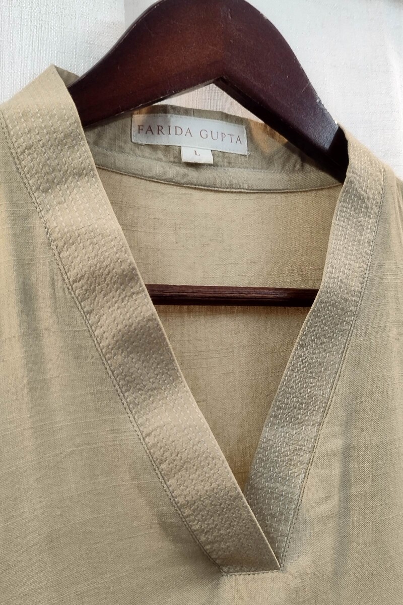Light Khaki Handcrafted Straight Handloom Cotton Kurta