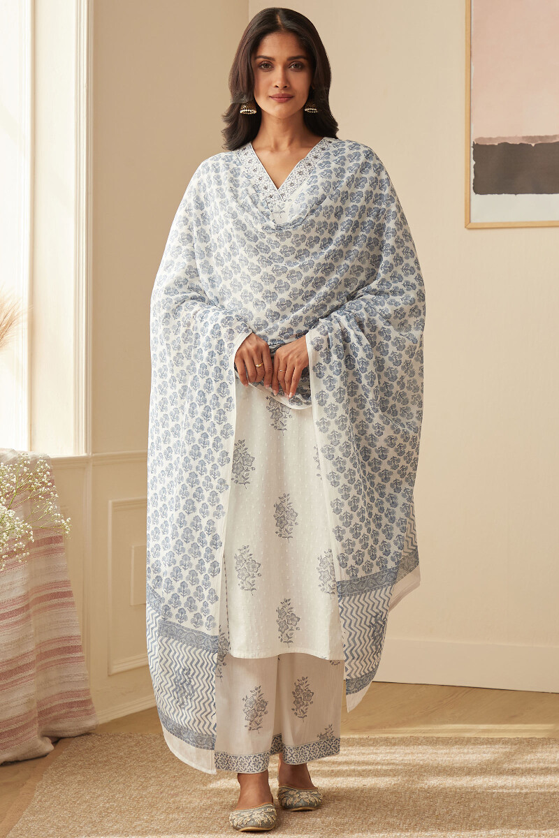 White Hand Block-Printed Cotton Farsi