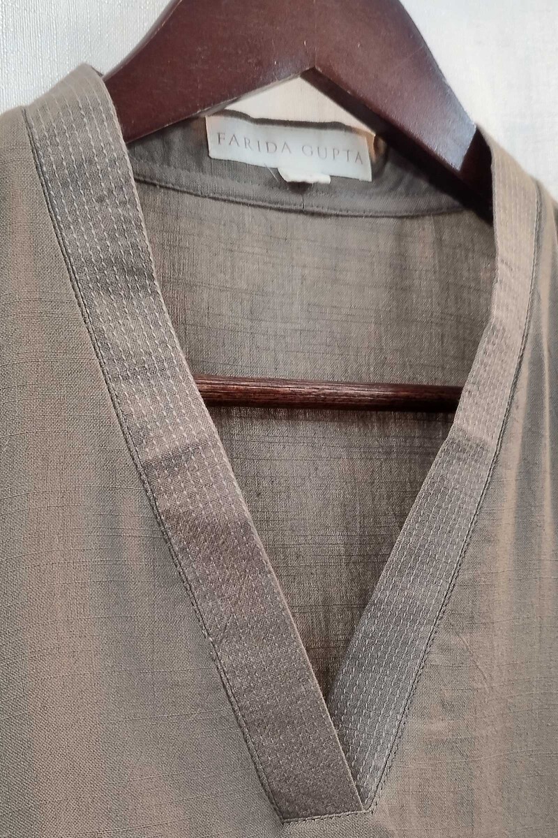 Dark Khaki Handcrafted Straight Handloom Cotton Kurta