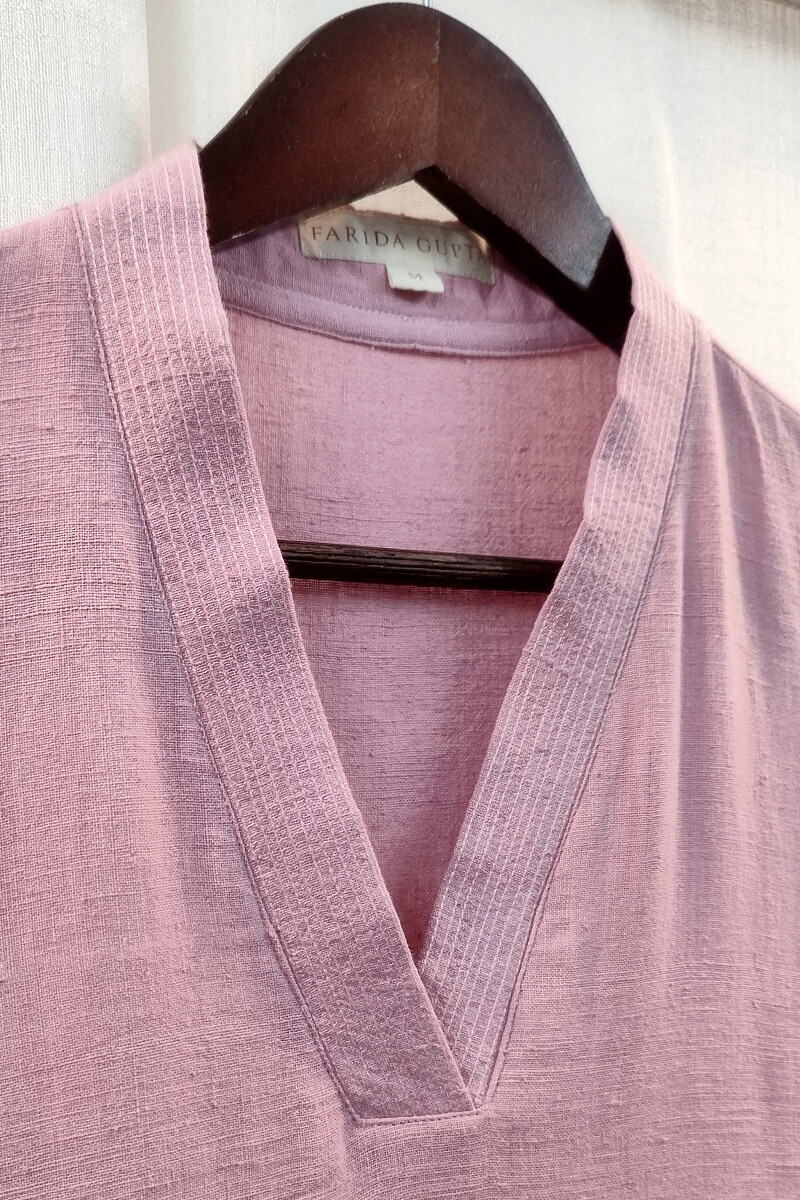 Rose Pink Handcrafted Straight Handloom Cotton Kurta
