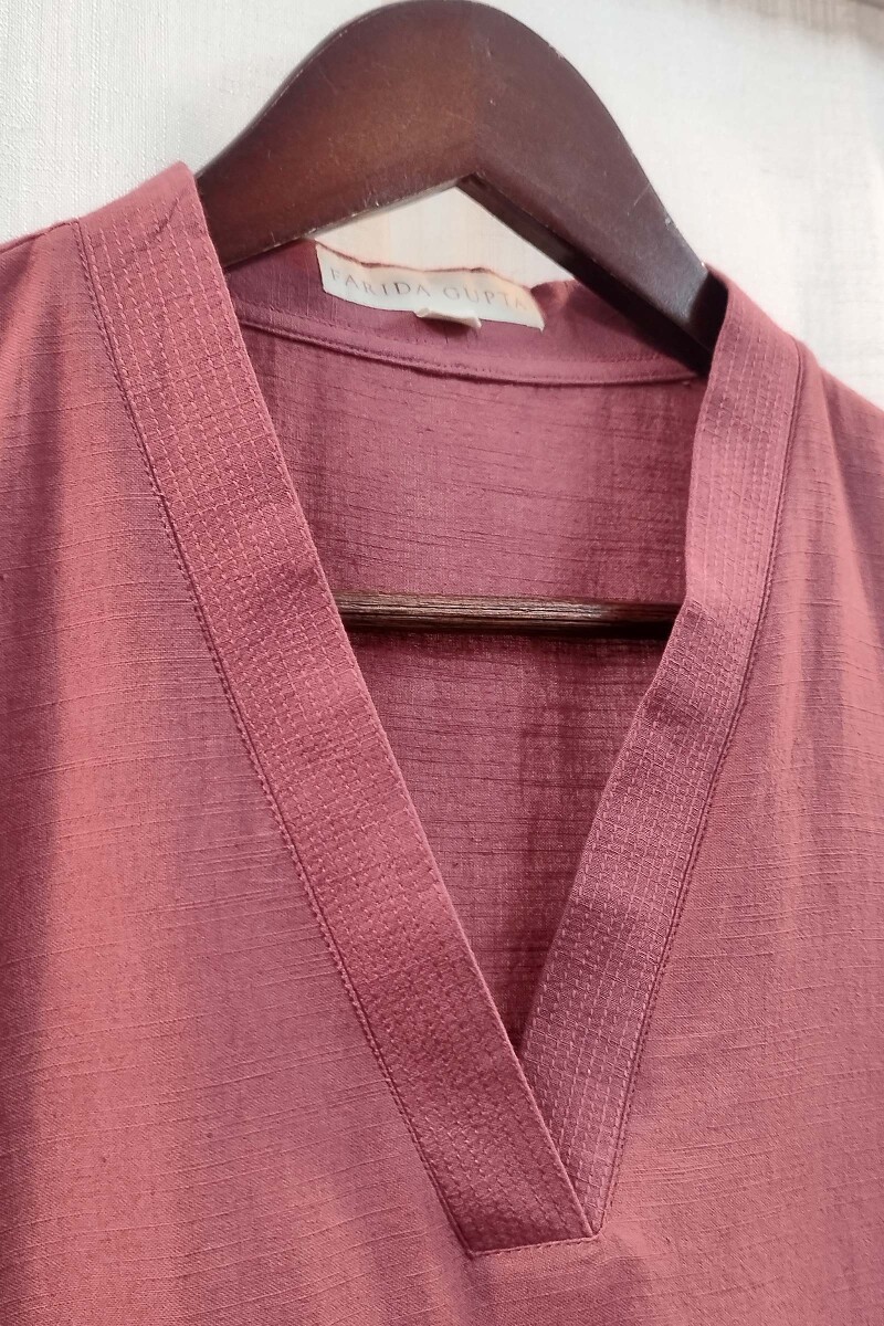 Light Maroon Handcrafted Straight Handloom Cotton Kurta