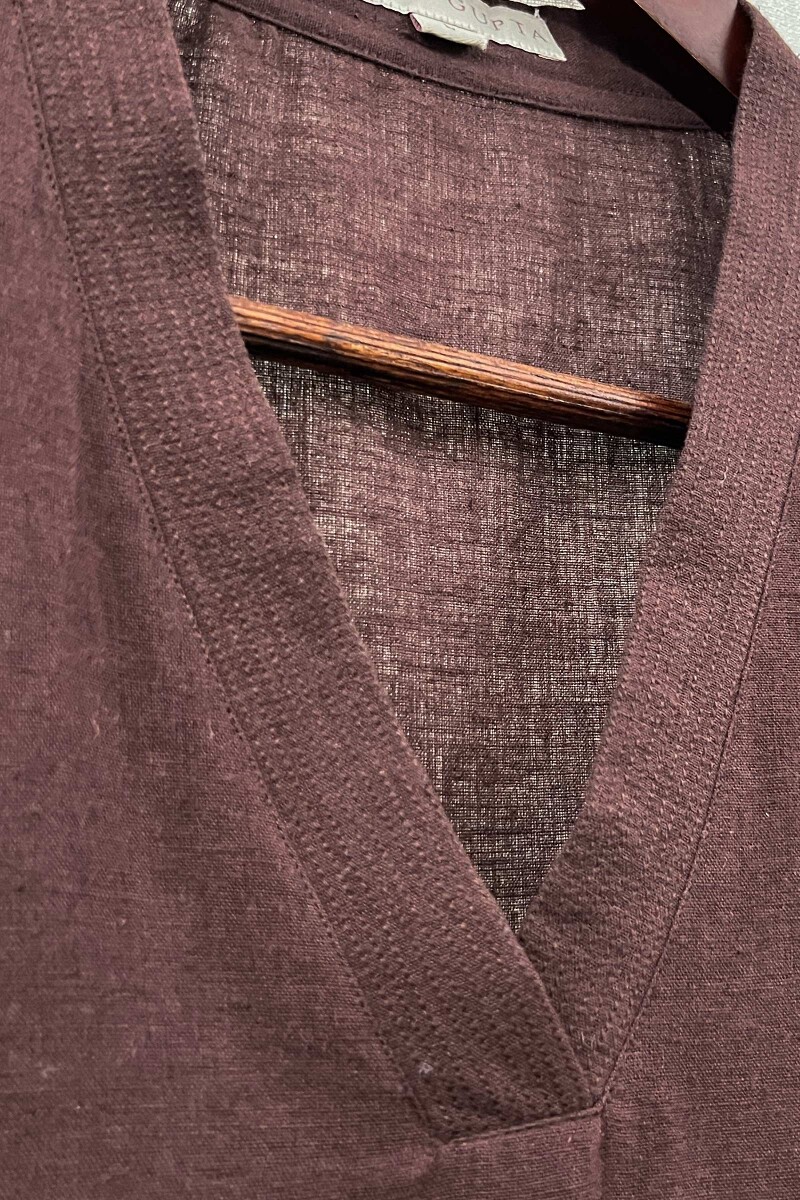 Dark Brown Handcrafted Straight Handloom Cotton Kurta