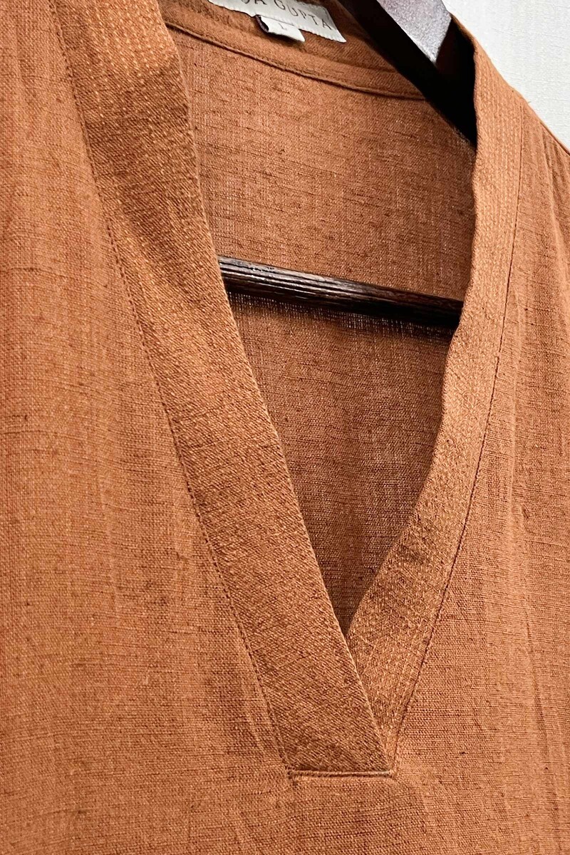Rust Handcrafted Straight Handloom Cotton Kurta