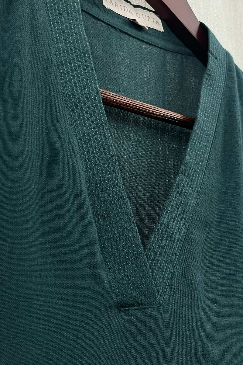 Pine Green Handcrafted Straight Handloom Cotton Kurta