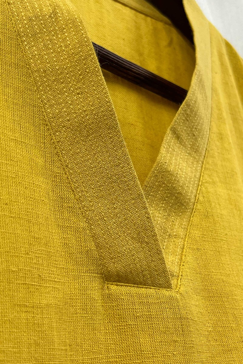 Yellow Handcrafted Straight Handloom Cotton Kurta