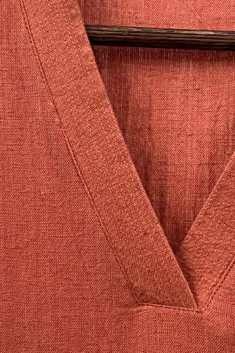 Peach Handcrafted Straight Handloom Cotton Kurta