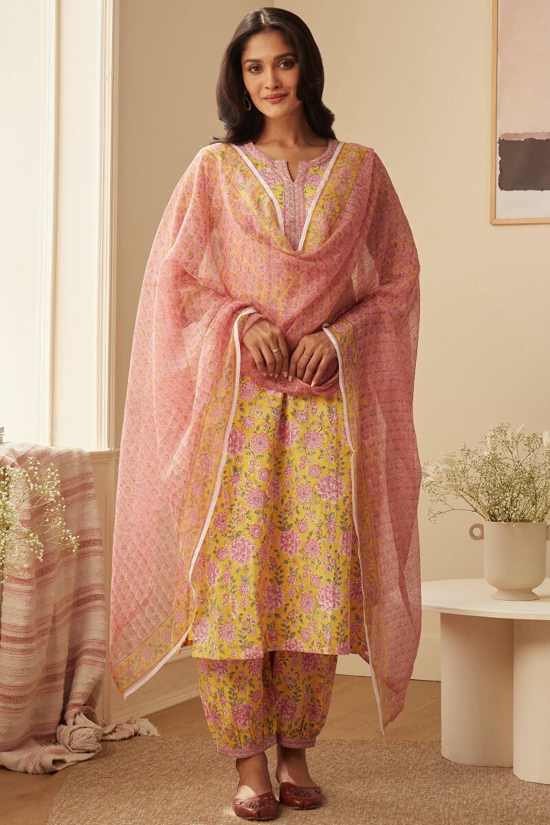 Pink Hand Block-Printed Kota Dupatta