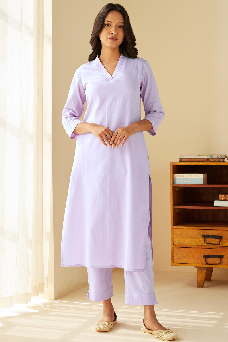 Purple Handcrafted Straight Cotton Flax Kurta