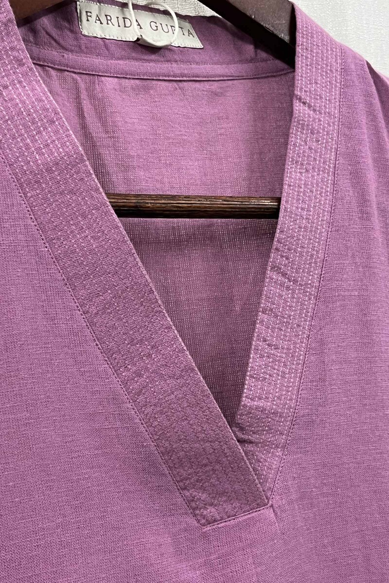 Purple Straight Handcrafted Handloom Cotton Kurta