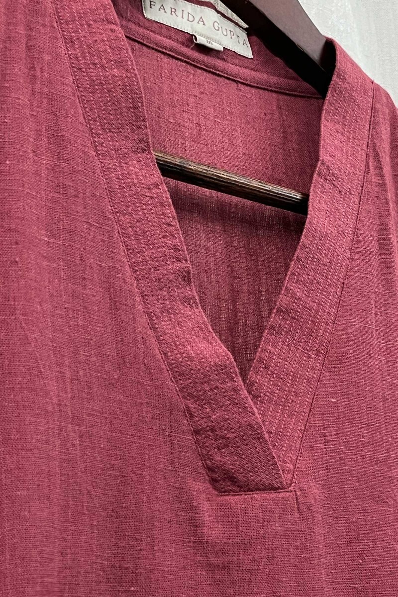 Mauve Handcrafted Straight Handloom Cotton Kurta
