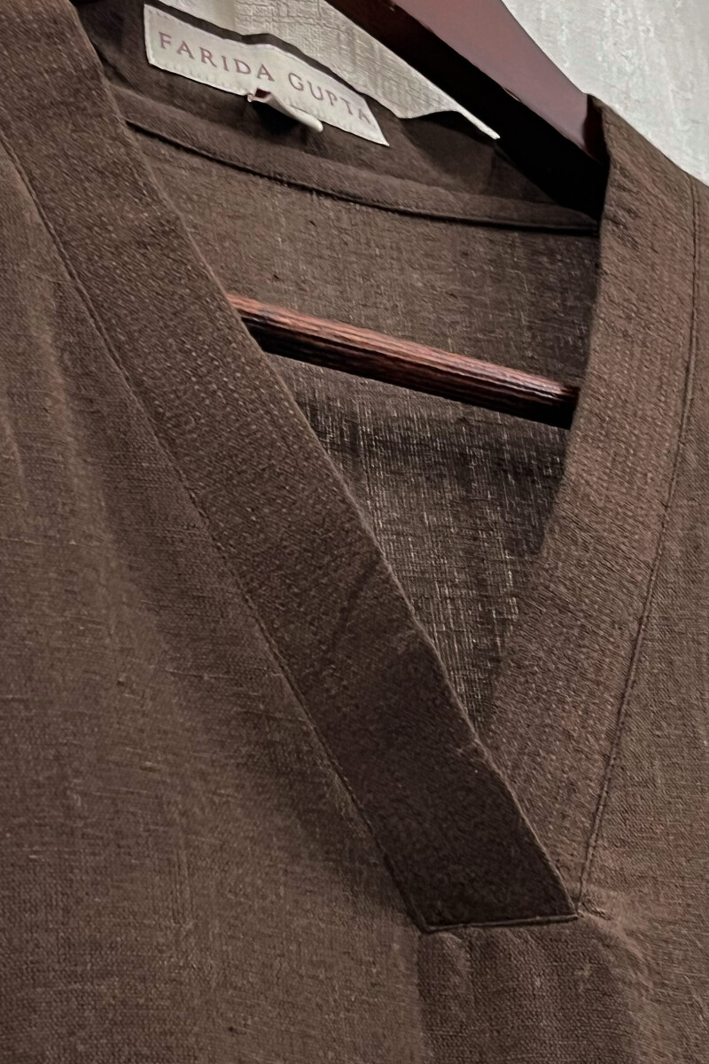 Dark Brown Handcrafted Straight Handloom Cotton Kurta