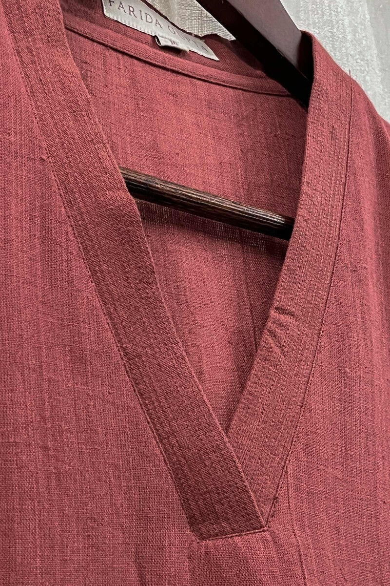 Mauve Handcrafted Straight Handloom Cotton Kurta