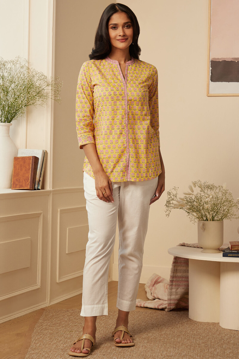 Yellow Hand Block-Printed Cotton Top