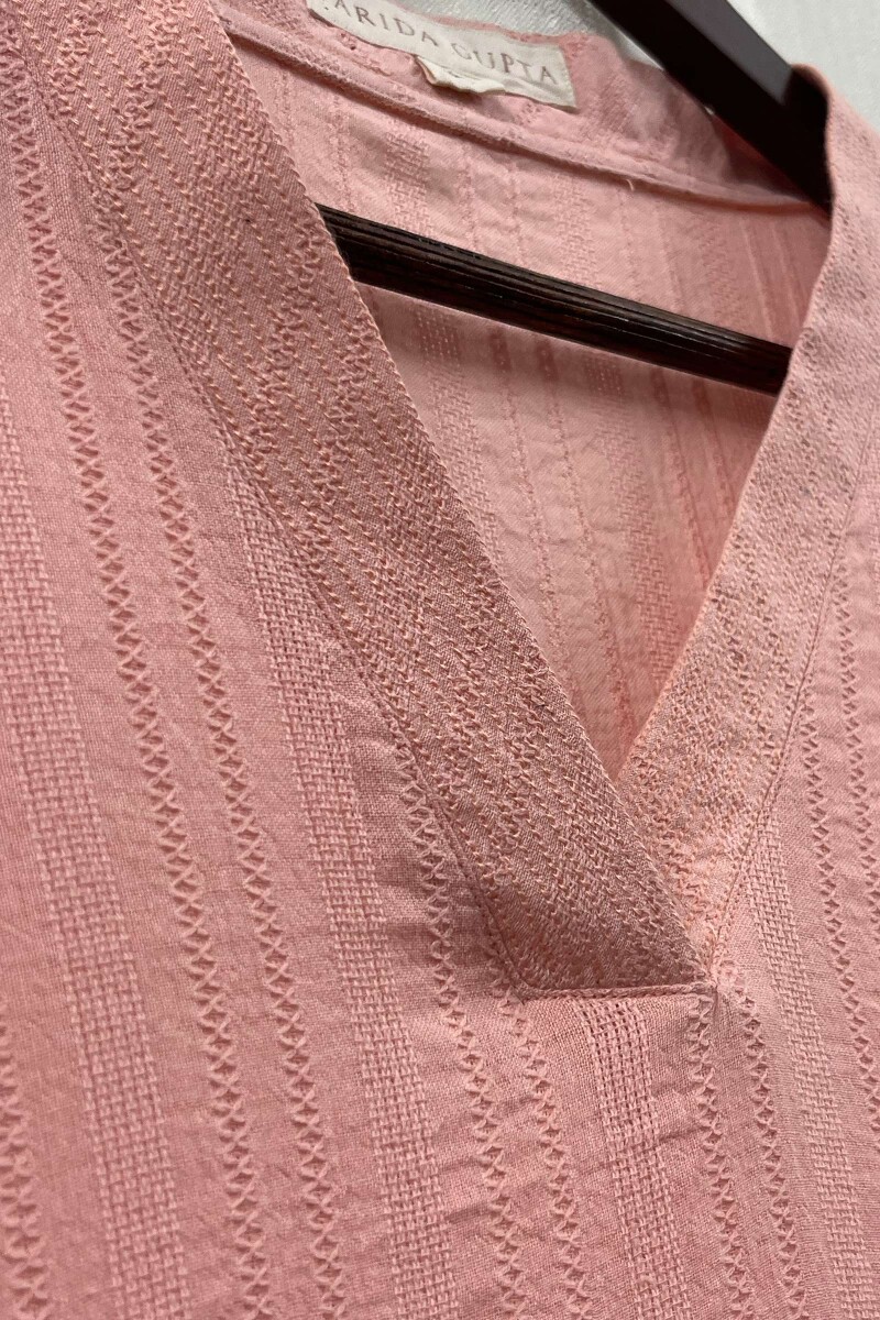 Peach Handcrafted Straight Cotton Dobby Kurta