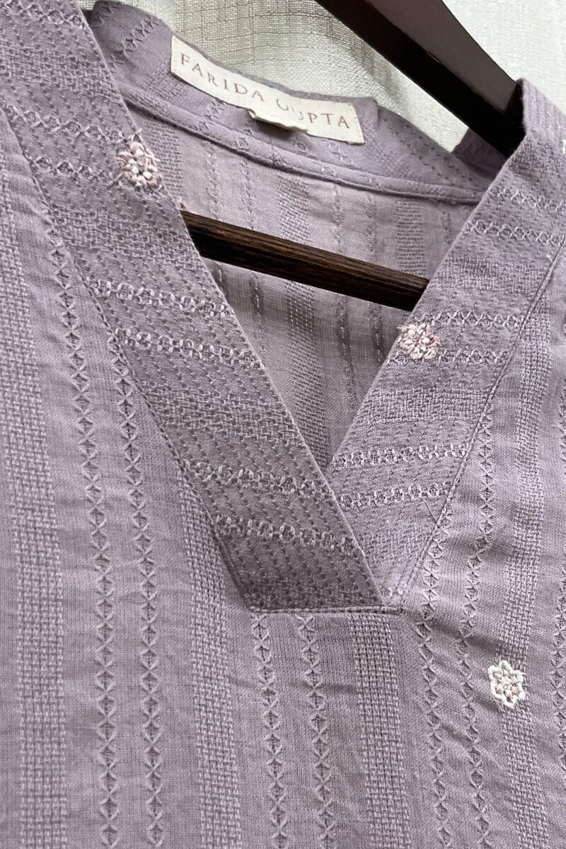 Light Purple Handcrafted Straight Cotton Kurta
