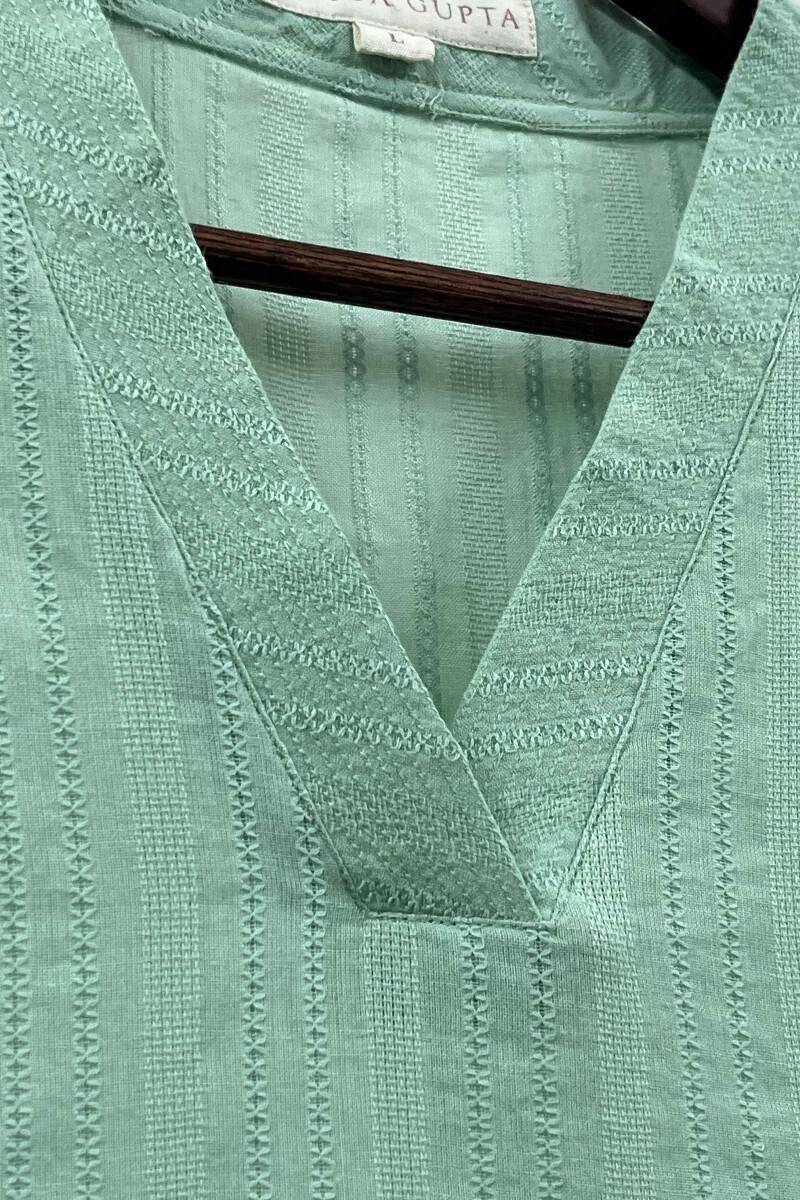 Mint Green Handcrafted Straight Cotton Kurta