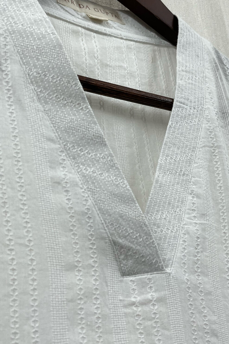 White Handcrafted Straight Cotton Kurta