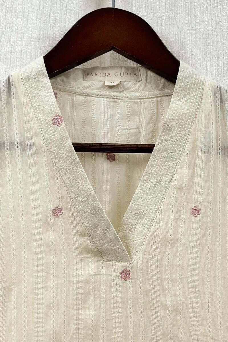 Cream Handcrafted Straight Cotton Kurta