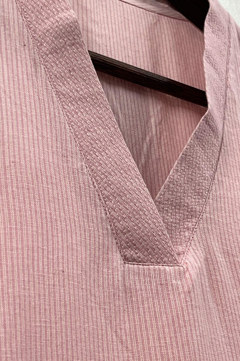 Pink Handcrafted Straight Handloom Cotton Kurta