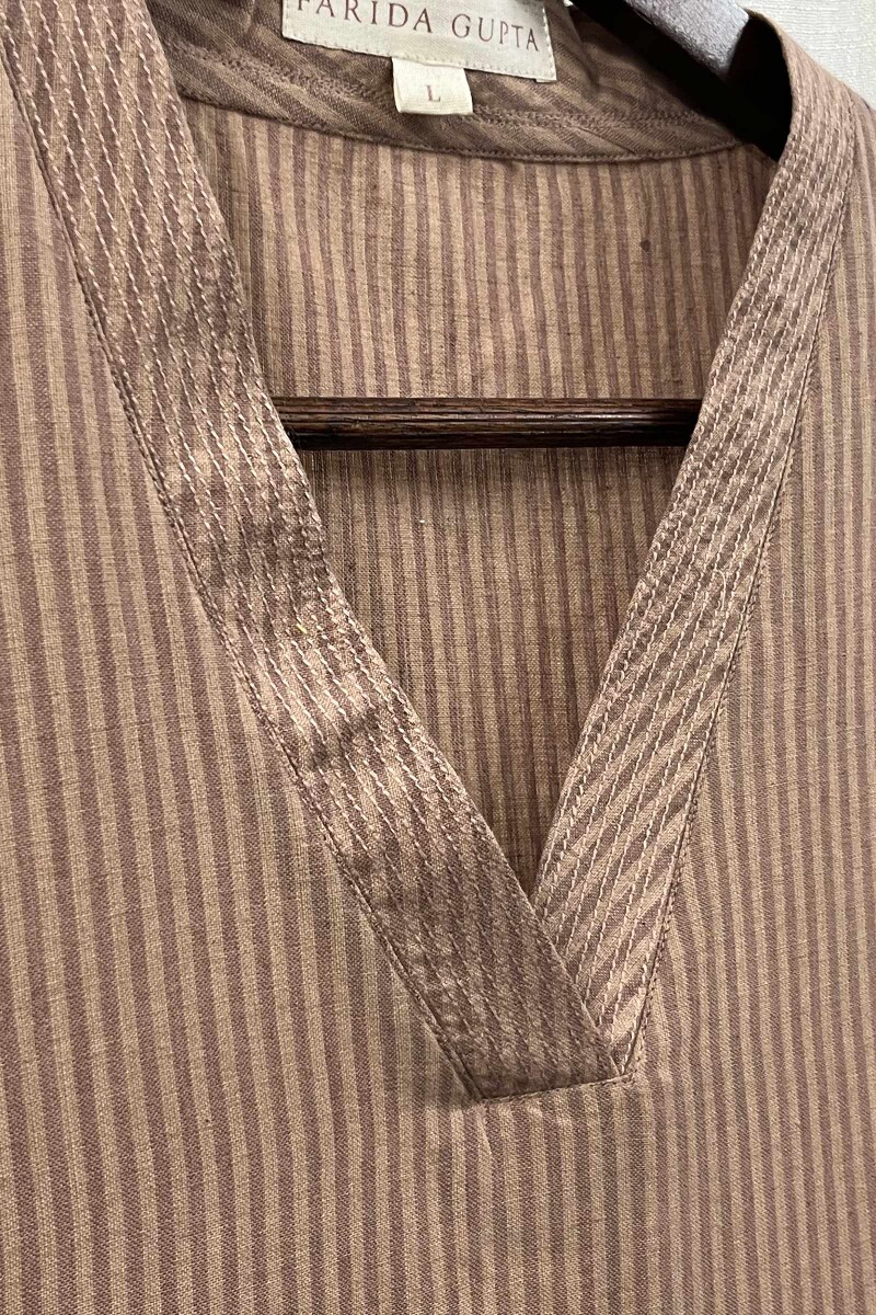 Brown Handcrafted Straight Handloom Cotton Kurta