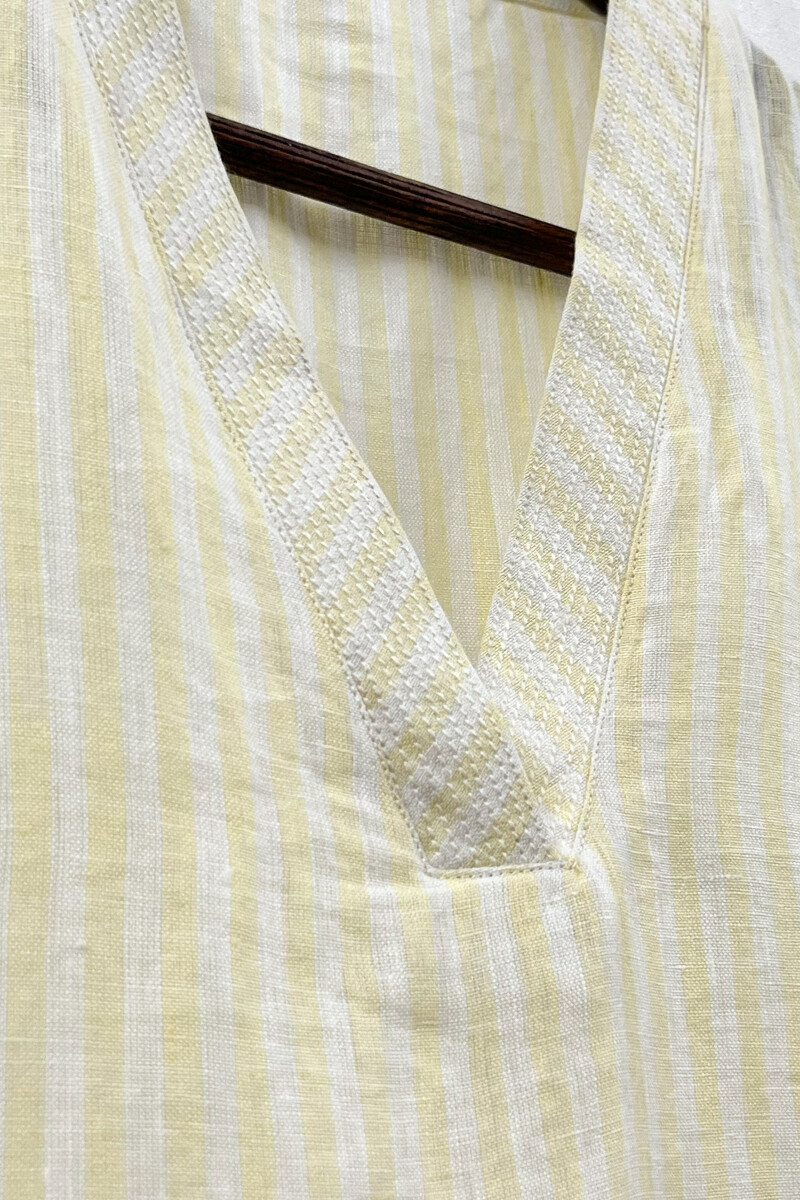 Yellow Handcrafted Straight Pure Linen Kurta