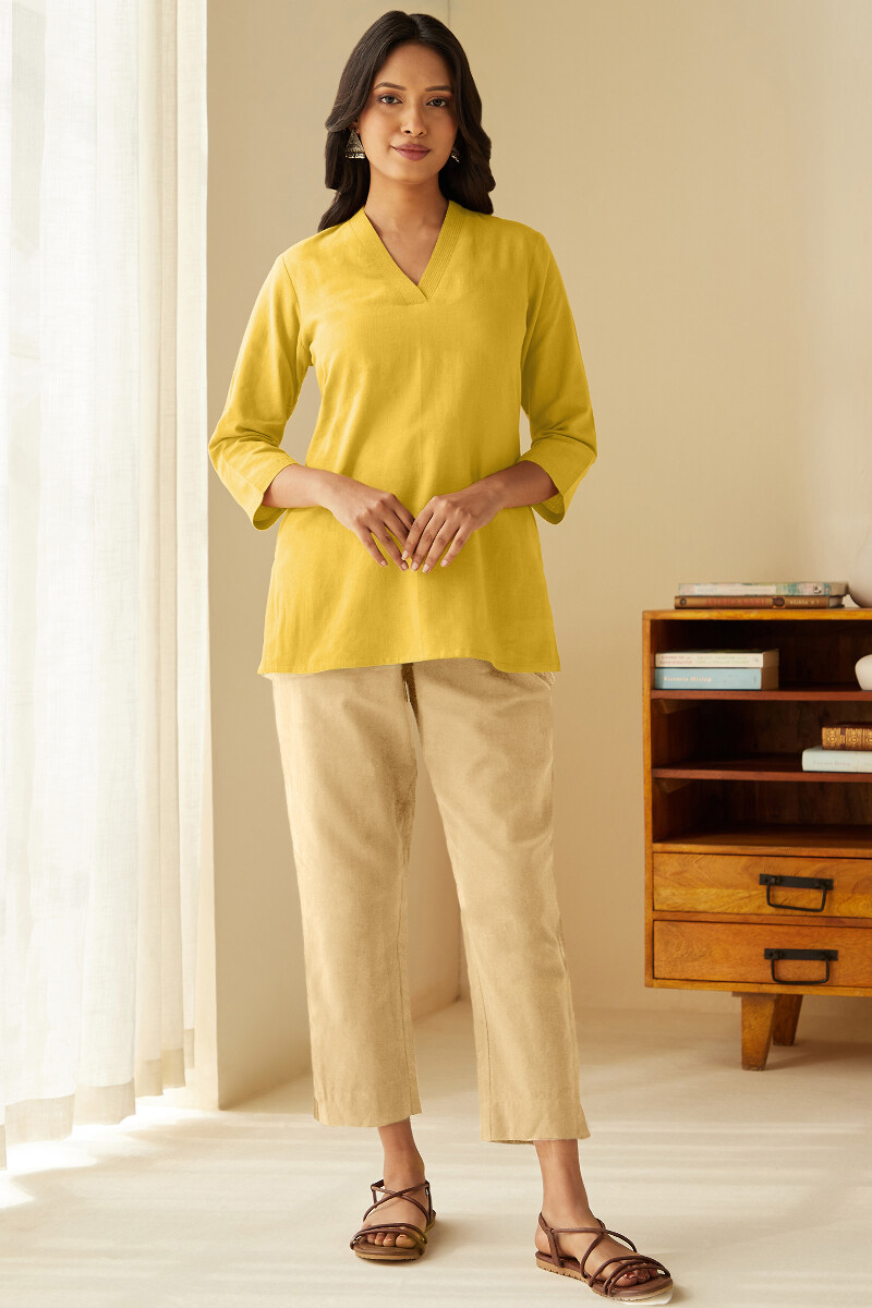 Yellow Handcrafted Cotton Linen Top