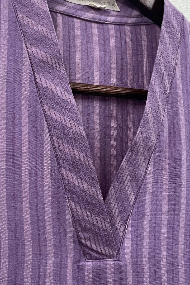 Purple Handcrafted Straight Handloom Cotton Kurta