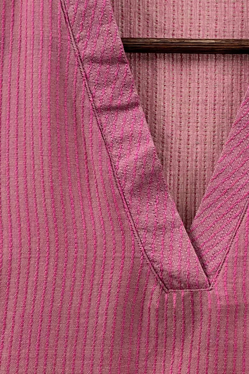 Dark Pink Handcrafted Straight Handloom Cotton Kurta