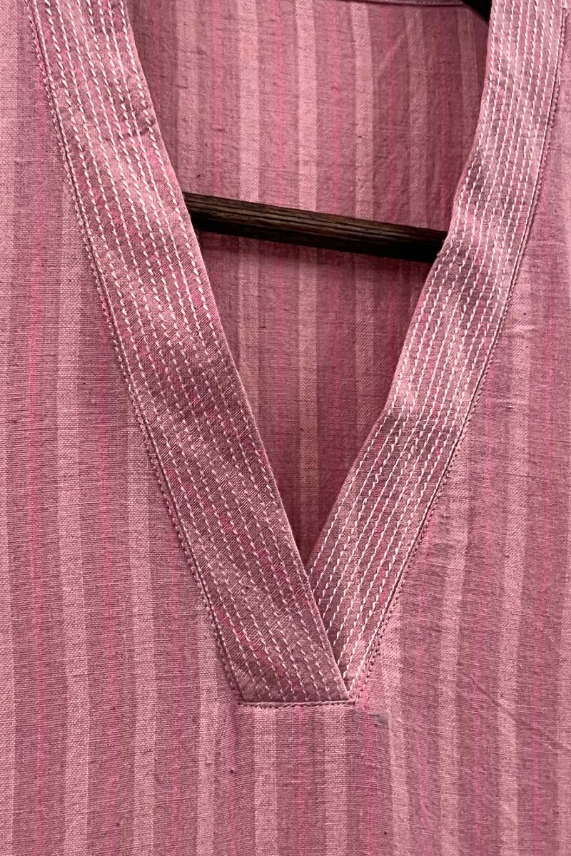 Pink Handcrafted Straight Handloom Cotton Kurta