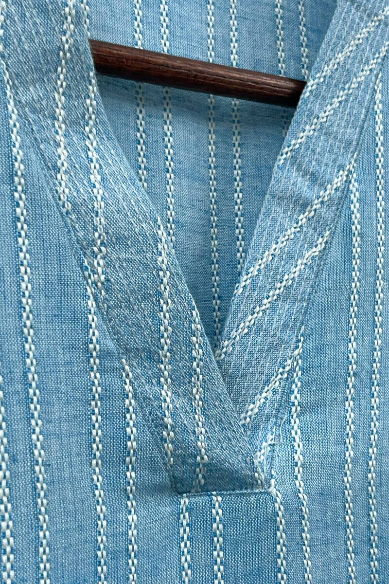 Sky Blue Handcrafted Straight Handloom Cotton Kurta
