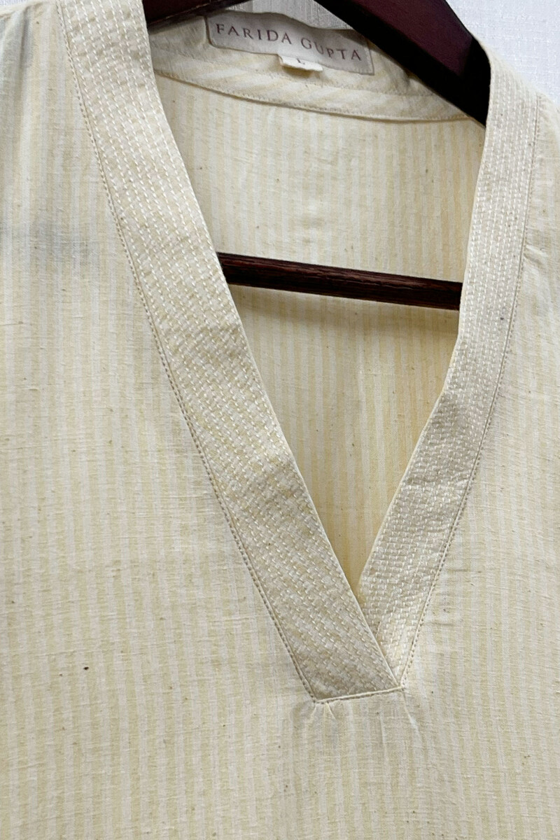 Yellow Handcrafted Straight Handloom Cotton Kurta