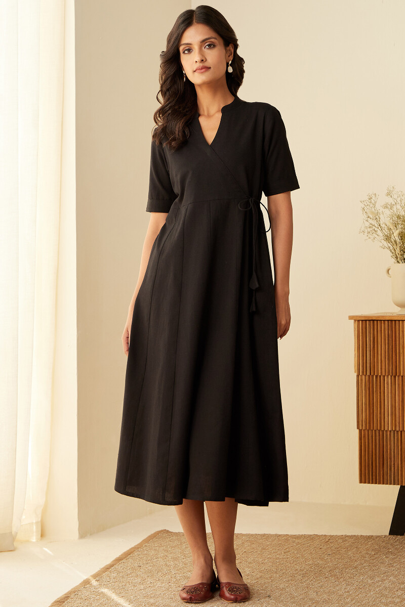 Black Handcrafted Cotton Linen Dress