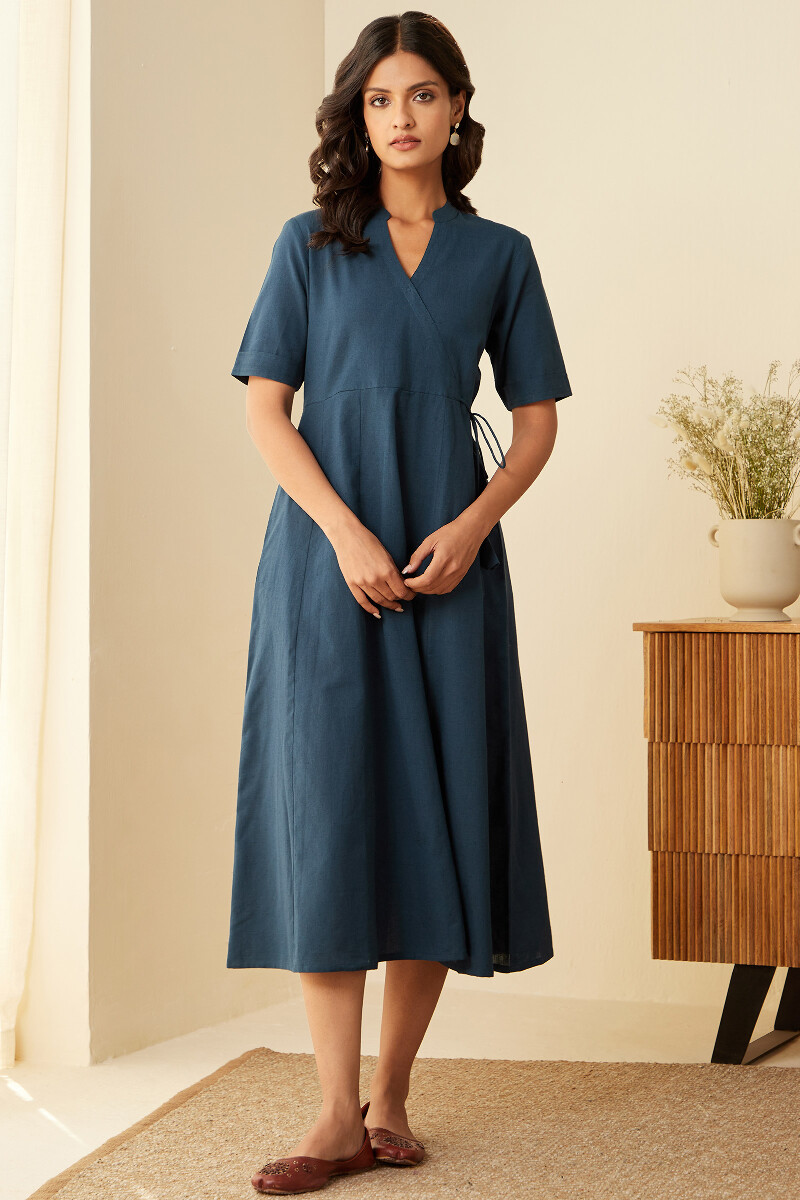 Blue Handcrafted Cotton Linen Dress