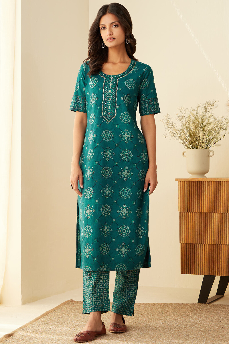 Akola Hand Block-Printed Straight Cotton Kurta