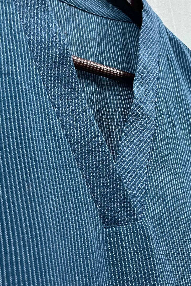 Dark Blue Handcrafted Straight Handloom Cotton Kurta