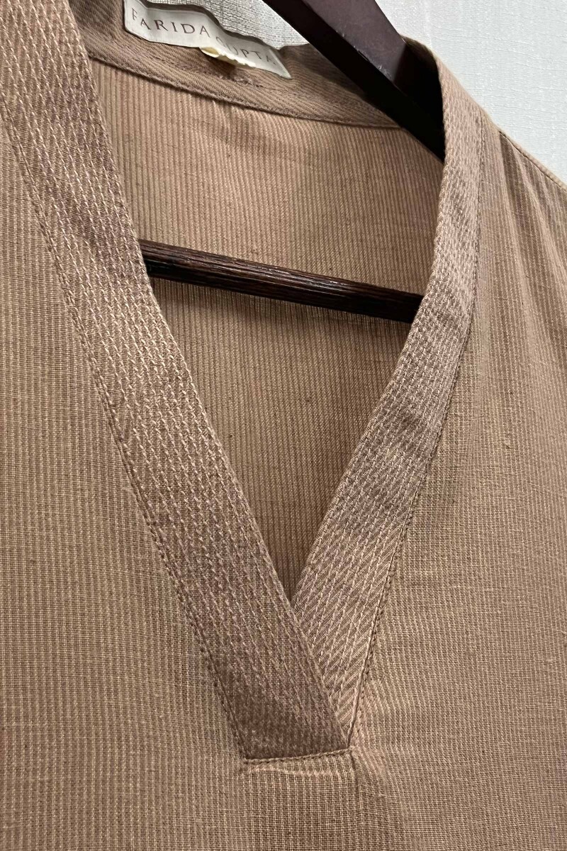 Brown Handcrafted Straight Handloom Cotton Kurta