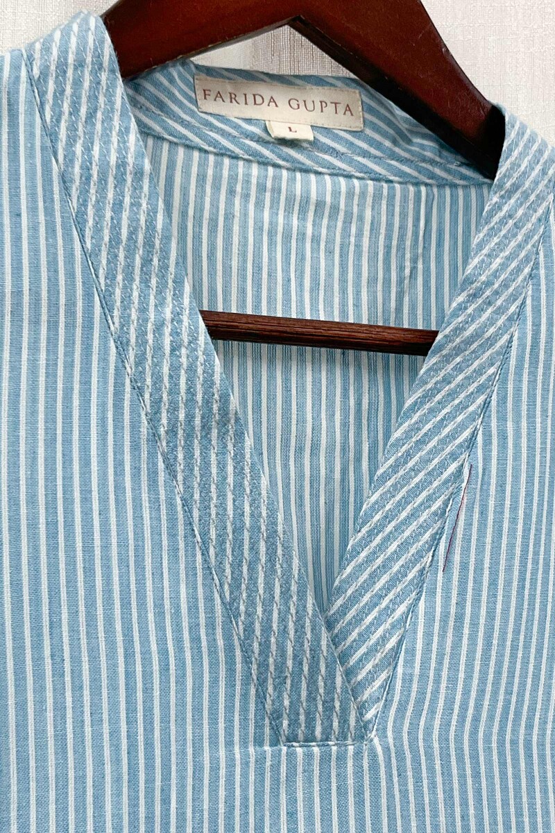 Blue Handcrafted Straight Handloom Cotton Kurta