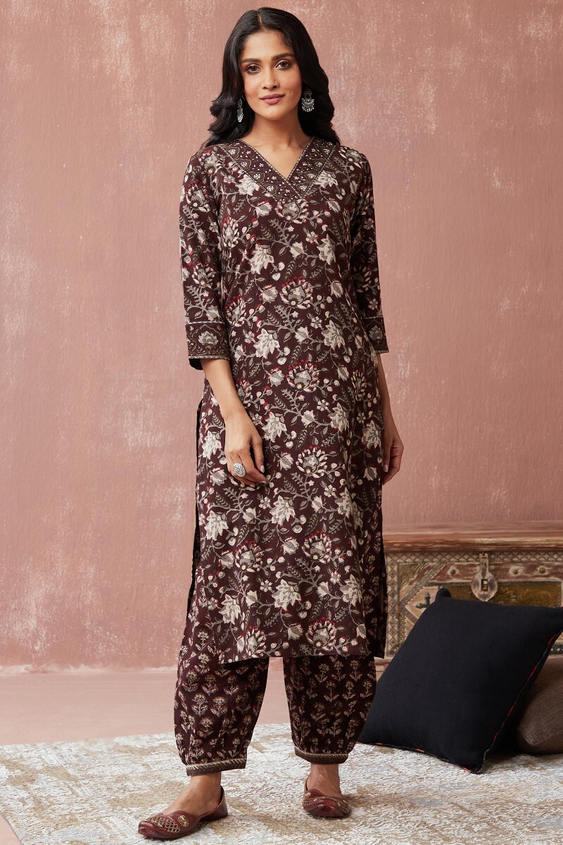 Bagru Hand Block-Printed Straight Cotton Flax Kurta