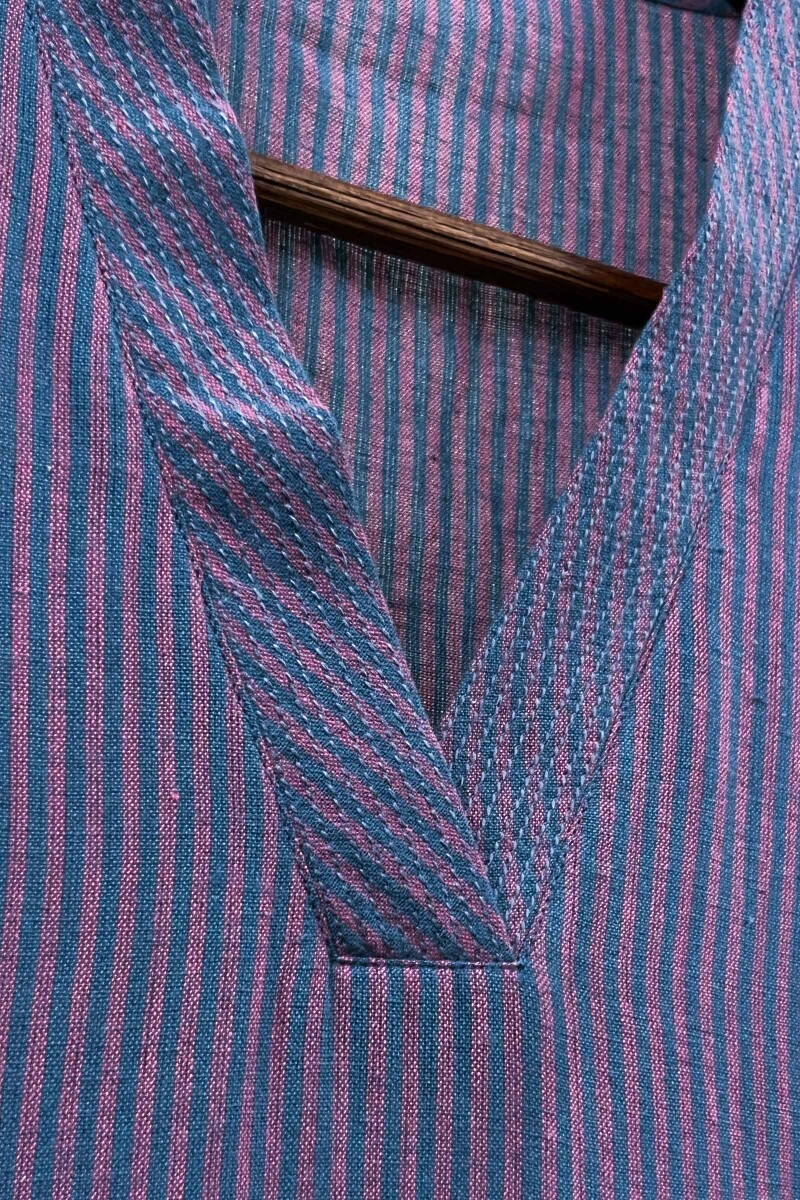 Blue Handcrafted Straight Handloom Cotton Kurta