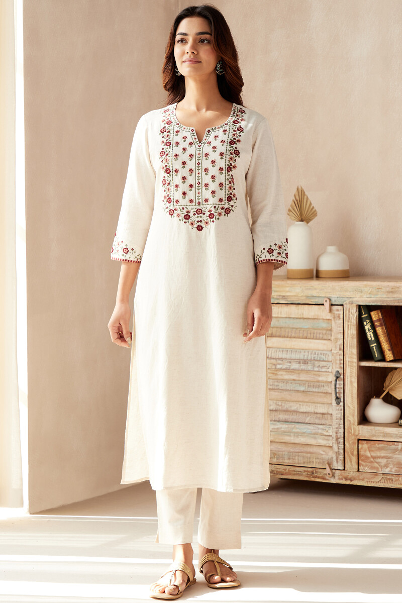 Off-White Handcrafted Straight Cotton Linen Kurta