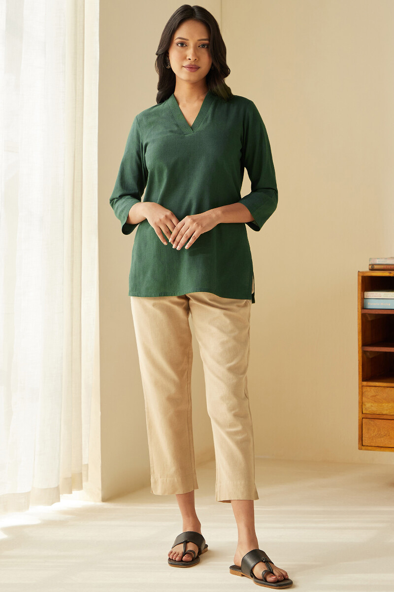 Green Handcrafted Cotton Linen Top